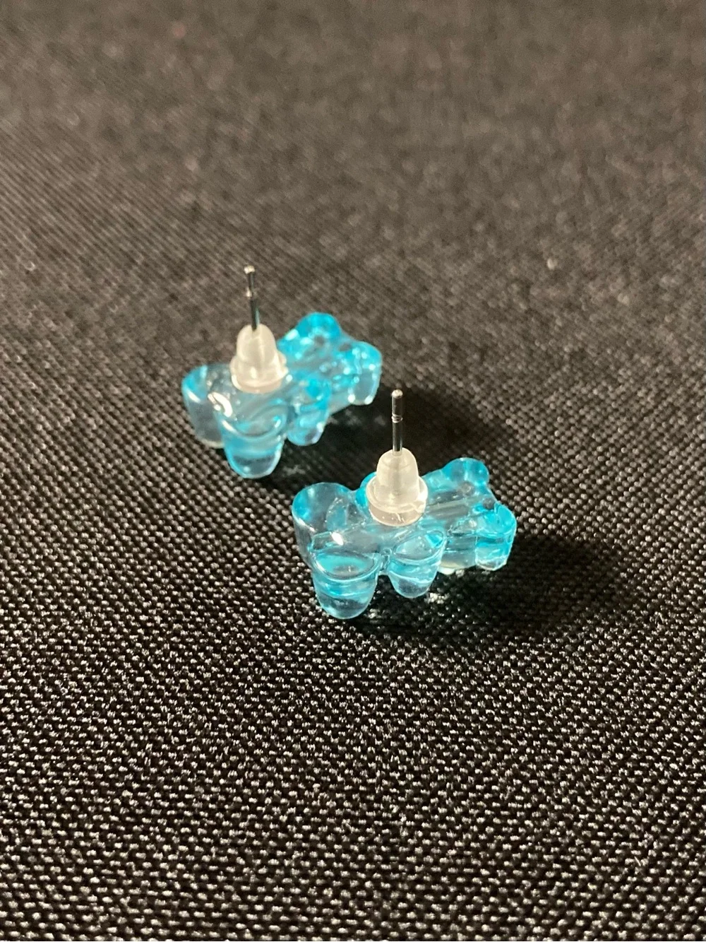 Handmade Teal Blue Transparent Gummy Bear Stud Earrings